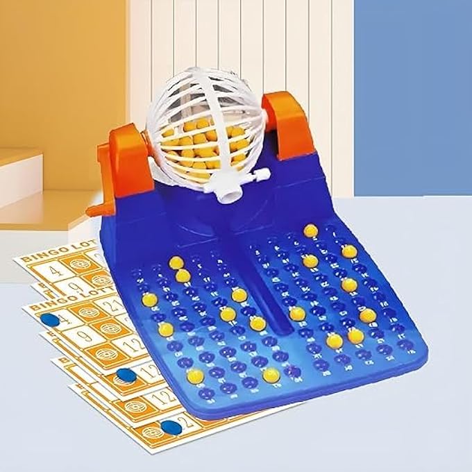 rayihni BINGO GAME FOR KIDS, BINGO MACHINE RAFFLE INDOOR FAMILY TOYS AND GAMES, FUN PLAYING BOARD GAME WITH ROTATING CAGE, 75 BALLS, 48 CARDS & MASTER BOARD  AGES 5+ - Image 5